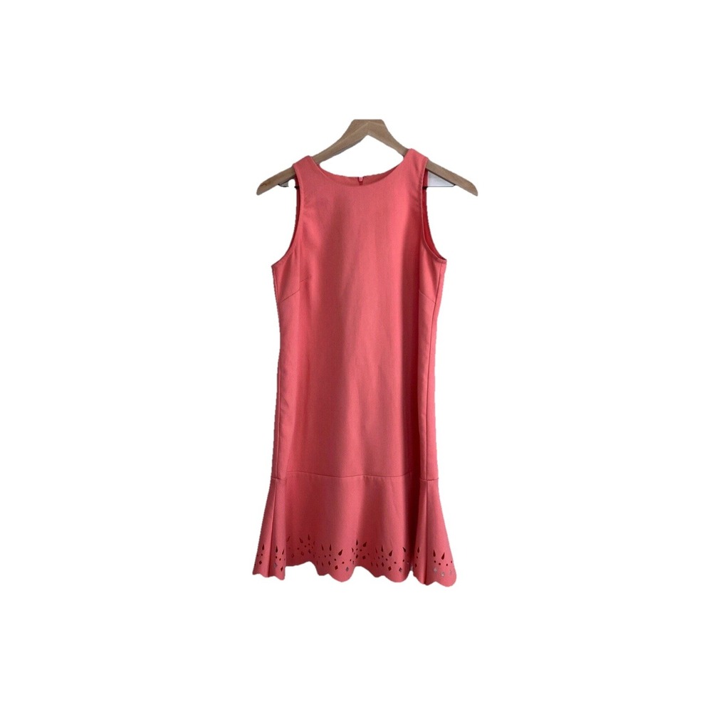 LOFT Laser Cut Floral Flounce‎ Dress Pink Coral Sleeveless Womens 0P 0 Petite